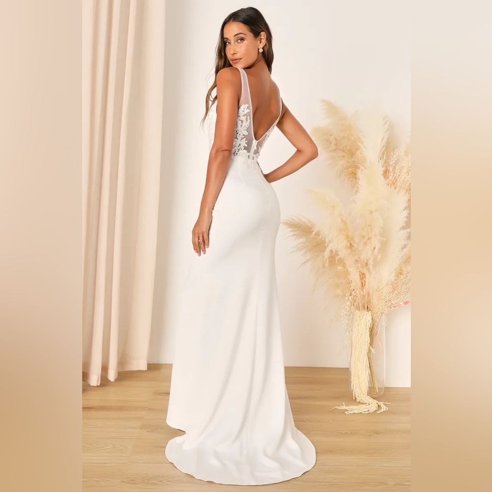 Lulus Precious Promise White Satin Embroidered Lace
Mermaid Maxi Dress - Picture 3 of 8